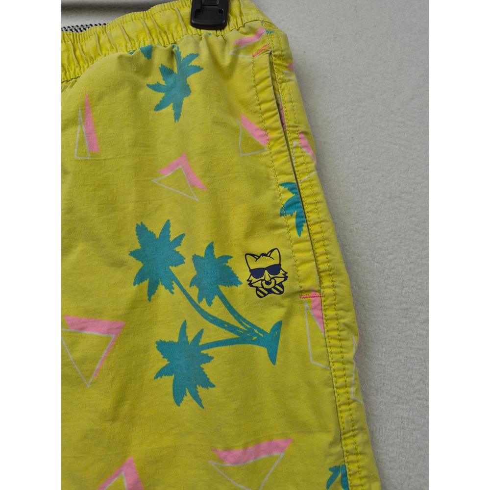 Party Pants Mens Yellow Palm Tree Retro Print Swim Trunks Board Shorts Size L - Picture 3 of 16